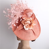 billige Coiffer-fascinators Sinamay Bryllup Kentucky Derby cocktail Retro Rød Brude Med Fjær Blomster Hodeplagg Hodeplagg