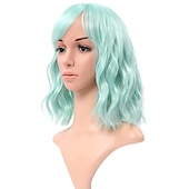 voordelige Feestpruiken-Pastel Golvende Perkament Met Luchtponny Vrouwen Korte Bob Paarse Roze Krullende Schouderlengte Bob Synthetische Dagelijkse Gebruik Kleurrijke Cosplay Perkament voor Meisjes Halloween Perkamenten