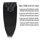 cheap Clip in Hair Extensions-Clip in Hair Extensions Real Human Hair 9pcs 130g Jet Black Hair Extensions Straight Natural Soft Thick Remy Extensions Straight Clip in Hair Extensions Human Hair 22inch Jet Black Color