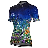 preiswerte Radtrikot Damen-Damen Radtrikot Grafik Blumenmuster Kurzarm Fahhrad Oberteil mit 3 Gesäßtaschen Mountainbike MTB Straßenradsport Schnelltrocknend Reflektierende Streifen Rückentasche Feuchtigkeitsableitend Sport