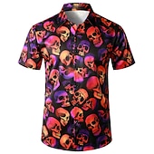 cheap Vintage Shirt-Men&#039;s Skull Shirt Button Up Shirt Short Sleeve Fashion Cool Punk &amp; Gothic Street Casual Daily Summer Spring Turndown Print Button-Down Black Red Purple Black+White