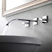 cheap Wall Mount-Wall Mounted Bathroom Sink Mixer Faucet Waterfall, Widespread Basin Taps Vintage Brass 2 Handles 3 Holes Washroom Wash Baxin Tap with Cold Hot Water Hose