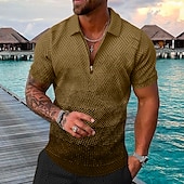 cheap Vacation-Men&#039;s Geometric Hawaiian Polo Shirts Golf Shirt Short Sleeve Polo Shirts Collared Shirts Casual Beach Wear Vacation Wear Party Outfits 3D Print Quarter Zip Polo Yellow Pink Blue