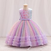 preiswerte Kleider für die Blumenmädchen-Kinder Mädchen Partykleid Einfarbig Ärmellos Leistung Besonderer Anlass Knotenbinde Elegant Polyester Knielang Tüllkleid Sommer Frühling 3-10 Jahre Champagner Rosa Blau