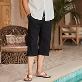 baratos Feriado-Homens Calção Shorts de linho Shorts de verão Shorts de praia Calças Capri Bolsos Com Cordão Cintura elástica Tecido Conforto Respirável Ao ar livre Diário Para Noite Moda Roupa de rua Preto Branco