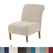 abordables Potah na křeslo a potah na křeslo-Housse de chaise d&#039;appoint sans accoudoirs en velours pour salon, housse de protection de chaise avec fond élastique, lavable en machine
