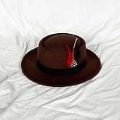 billiga Partyhatt-hattar Ull / Akryl Fedorahatt Formell Bröllop cocktail Royal Astcot Enkel Retro Med Fjäder Ren Färg Hårbonad Huvudbonader