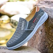 billiga Slip-ons och loafers till herrar-Herr Tofflor och Slip-Ons Slip-on sneakers Promenad Klassisk Ledigt Utomhus Dagligen Kanvas Andningsfunktion Loafers Kaffe Grå Randig Vår Höst