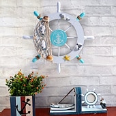 olcso fa faljelek-strand fa csónak hajó kormánykerék fal akcentus falra akasztó ajtó akasztó dísz fali dekoráció lakberendezés 28*28cm