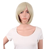 billiga Festperuker-30 cm kort rak peruk för kvinnor BOB peruk Halloween cosplay festperuker