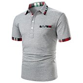 cheap Men&#039;s Classic Polo-Men&#039;s Polo Shirt Golf Shirt Outdoor Daily Lapel Short Sleeves Stylish Basic Plaid Button Front Print Summer Spring Black White Dark Blue Grey Polo Shirt
