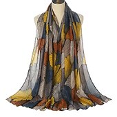 olcso sálak-retro növénymintás sálak női ginkgo levél nyomdai kendő és pakolások laday foulard virág hidzsáb hosszú stílusú sál