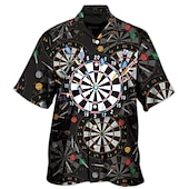 cheap Retro Vintage Print-Men&#039;s Darts Shirt Summer Hawaiian Shirt Aloha Shirt Short Sleeve Shirt Turndown Fashion Designer Casual Street Daily Holiday Black Red Blue 3D Print S M L