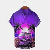 olcso Retro vintage nyomtatás-Férfi Autó Kókuszfa Trópusi növények Ing Hawaii ing Aloha ing Rövid ujjú Ing Térfogatcsökkenés Tropikus Divat Hawaii Szabadtéri Utca Hawaii Fekete Sárga Medence S M L