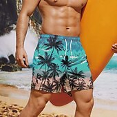 ieftine Plante și flori tropicale-Bărbați Grafic Copac de cocos Pantaloni Scurți de Înot Pantaloni Scurti Chiloți Înot Talie medie Șic Stradă Hawaiană Boho Casual Zilnic Concediu Cordon cu căptușeală din plasă Talie elastică Designer