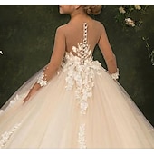 baratos Vestidos para Menina das Flores de Casamento-Vestido de Menina Flor Princesa Saia Longa  Escova Primeiro Comunhão Meninas Vestido de Formatura Fofo Chifon com Apliques Mini Noiva Tamanhos 3-16 anos dress to impress