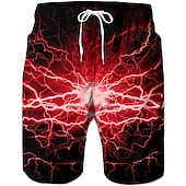cheap Geometric Print-Men&#039;s Optical Illusion Lightning Graphic Prints Swim Trunks Swim Shorts Board Shorts Mid Waist Hawaiian Boho Casual Daily Holiday Drawstring with Mesh lining Elastic Waist Designer Clothing Apparel
