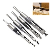 cheap Drill Bit Set-Square Hole Drill Bits for Wood, Woodworking Hole Saw Mortising Chisel Drill Bits1/4 inch, 5/16 inch, 3/8 inch, 1/2 inch