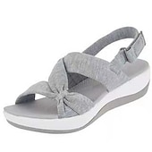 abordables Sandales Confort-sandales à bride arrière nouées grises pour femmes – sandales de marche à plateforme coussinées légères avec sangle réglable et support de voûte plantaire