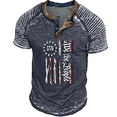 cheap Vintage&amp;Retro-1776 We The People Mens Graphic Shirt 3D | Blue Summer Cotton Prints Slim Pleated Patriotic National Flag Fashion Designer Basic Hot Stamping