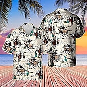 billige Vintage skjorte-Kentucky Derby Herre Cowboy Skjorte Hawaii skjorte Aloha skjorte Kortermet Skjorte Aftæpning Årgang Hawaiisk Designer utendørs Gate Avslappet Hvit Gul Rosa 3D-utskrift S M L