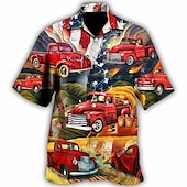 cheap Retro Vintage Print-Men&#039;s Car Shirt Summer Hawaiian Shirt Aloha Shirt Short Sleeve Shirt Turndown Tropical Fashion Hawaiian Casual Hawaiian Holiday Yellow Red Blue S M L