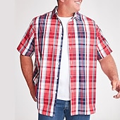 cheap Men&#039;s Plus Size Casual Shirts-Men&#039;s Plaid Shirt Plaid Shirt Button Up Shirt Short Sleeve Shirt Turndown Outdoor Casual Red Plus Size Clothing Apparel Modern Style Retro Vintage