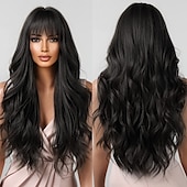 baratos Perucas Sintéticas sem Touca-Allbell loira peruca platinada para mulheres cabelo sintético encaracolado longo com franja perucas onduladas com raízes escuras perucas barbiecore