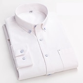 billiga oxfordskjortor för män-Herr Skjorta Button Down skjorta Oxford skjorta Enfärgad / vanlig färg Bröllop Semester Vit Blå Purpur Ljusgrå Långärmad Nedvikt Alla årstider Kläder Button-Down