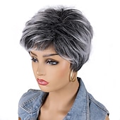 economico parrucca più vecchia-parrucche grigie corte bob per donne miste parrucche sintetiche parrucche pixie bob dritte carine gary