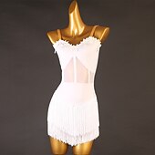 cheap Latin Dancewear-Latin Dance Latin Salsa Dance Dress Tassel Women&#039;s Girls&#039; Performance Training Sleeveless High Spandex Tulle