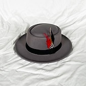 billiga Partyhatt-hattar Ull / Akryl Fedorahatt Formell Bröllop cocktail Royal Astcot Enkel Retro Med Fjäder Ren Färg Hårbonad Huvudbonader