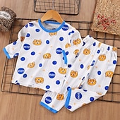 abordables Pijamas-Conjuntos de pijama de 2 piezas para niños, manga 3/4, manga 3/4, manga tres cuartos, diseño de oso cereza, manga tres cuartos, conejo morado, dibujos animados, cuello redondo, verano, primavera, uso diario, hogar, 3-7 años