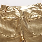 economico pantaloni casual-Per uomo magro Pantaloni Pantaloni in ecopelle Gamba dritta Tinta unita Lunghezza intera Feste Per uscire Serata Streetwear Moda Argento Nero Media elasticità