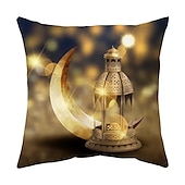 cheap Holiday Cushion Cover-Ramadan Kareem Throw Pillow Cover Eid Mubarak 1PC Soft Decorative Square Cushion Case Pillowcase for Bedroom Livingroom Sofa Couch Chair Machine Washable