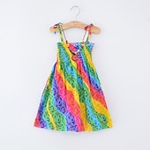 preiswerte Casual Kleider-kinderkleidung Mädchen Kleid Blumen Tier Karikatur Ärmellos Casual Aktiv Täglich Baumwolle Knielang Blumenkleid Sommerkleid Sommer Frühling 4 Jahre + 8601 Regenbogenstange 8602 orange 8602 lila