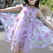 cheap Casual Dresses-Kids Girls&#039; Dress Flower Sleeveless Casual Active Daily Cotton Above Knee Casual Dress Floral Dress Summer Spring 4-12 Years Yellow Pink Purple