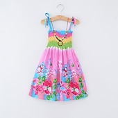 preiswerte Casual Kleider-kinderkleidung Mädchen Kleid Blumen Tier Karikatur Ärmellos Casual Aktiv Täglich Baumwolle Knielang Blumenkleid Sommerkleid Sommer Frühling 4 Jahre + 8601 Regenbogenstange 8602 orange 8602 lila
