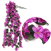 preiswerte Künstliche Pflanzen &amp; Blumen-Lebendiger künstlicher hängender Orchideenstrauß, Simulationsblumenrebe, violette hängende Blumenrebe, Wandbehang, Orchideen-Hängekorb, Blumenbalkon, Heimdekoration, Blumenwand für Hochzeit, Gartendekoration
