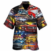 cheap Retro Vintage Print-Men&#039;s Car Shirt Summer Hawaiian Shirt Aloha Shirt Short Sleeve Shirt Turndown Tropical Fashion Hawaiian Casual Hawaiian Holiday Yellow Red Blue S M L