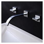 cheap Wall Mount-Wall Mounted Bathroom Sink Mixer Faucet Waterfall, Widespread Basin Taps Vintage Brass 2 Handles 3 Holes Washroom Wash Baxin Tap with Cold Hot Water Hose