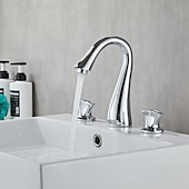 abordables Trous multiples-robinet mitigeur d&#039;évier de salle de bain répandu, robinets de lavabo montés sur le pont à 3 trous et 2 poignées en laiton avec tuyau d&#039;eau chaude et froide, robinet d&#039;eau de cuve