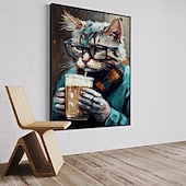 billiga Djurtryck-1st punkrock kattporträtt oljemålning väggkonst original konsttryck felino anmail mpressionist heminredning djurhus husdjursdekor