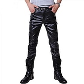 economico pantaloni casual-Per uomo magro Pantaloni Pantaloni in ecopelle Gamba dritta Tinta unita Lunghezza intera Feste Per uscire Serata Streetwear Moda Argento Nero Media elasticità