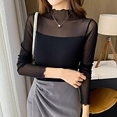 voordelige Oefen Kleding-Ballroomdansen Sportkleding Top Ruches Pure Kleur Gesplitst Dames Prestatie Opleiding Lange mouw Polyester Netstof