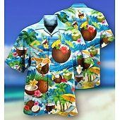 billiga Mat och Dryck-Herr Palmträd Kokos Strand Skjorta Hawaii skjorta Aloha skjorta Kortärmad Skjorta Nedvikt Tropisk Mode Hawaiisk Ledigt Hawaiisk Helgdag Himmelsblå Grön S M L