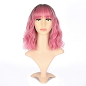 voordelige Feestpruiken-Pastel Golvende Perkament Met Luchtponny Vrouwen Korte Bob Paarse Roze Krullende Schouderlengte Bob Synthetische Dagelijkse Gebruik Kleurrijke Cosplay Perkament voor Meisjes Halloween Perkamenten