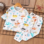 abordables Pijamas-Conjuntos de pijama de 2 piezas para niños, manga 3/4, manga 3/4, manga tres cuartos, diseño de oso cereza, manga tres cuartos, conejo morado, dibujos animados, cuello redondo, verano, primavera, uso diario, hogar, 3-7 años