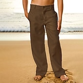 お買い得  休日-男性用 リネンパンツ ズボン サマーパンツ ビーチパンツ フロントポケット まっすぐな足 平織り 履き心地よい 高通気性 カジュアル 日常 祝日 ファッション ベーシック ブラック ホワイト