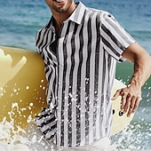 economico camicia da uomo con bottoni-Per uomo Camicia Camicia Estiva Camicia casual Camicia da Spiaggia Camicia con Bottoni Camicie a righe Nero Rosa Verde Blu scuro Grigio Manica Corta A righe Bavero Vacanza Streetwear Stampato